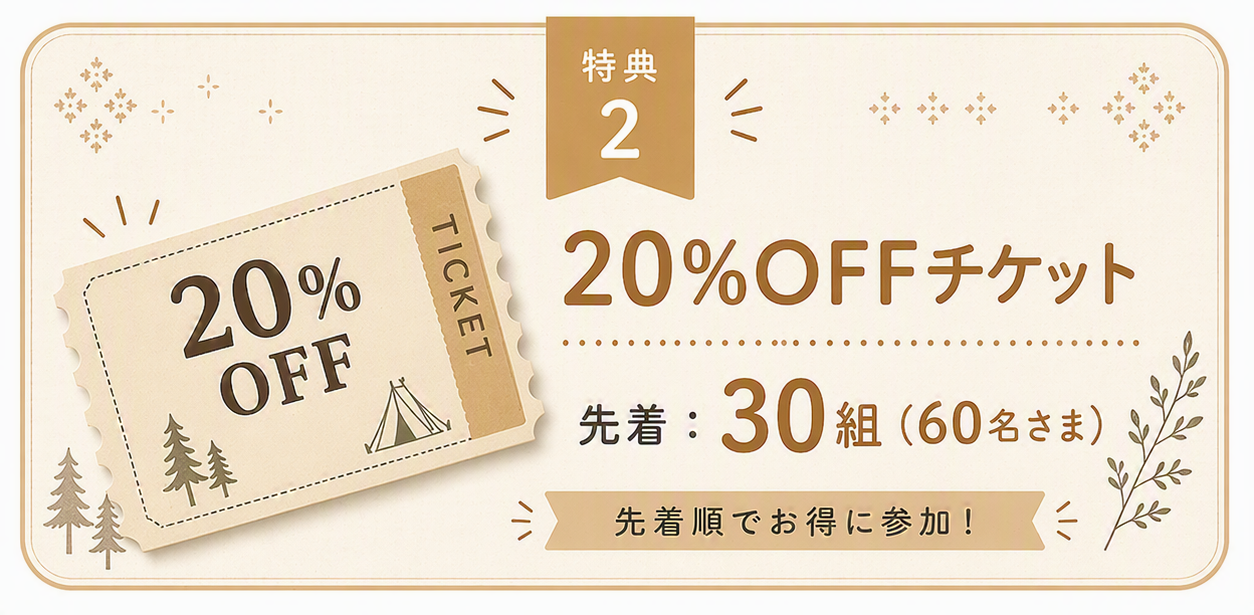 先着30組（60名さま）限定 20％OFFチケット